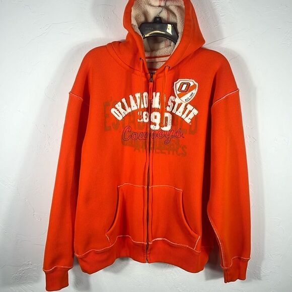 🏈🏀 Vintage OKLAHOMA STATE COWBOYS Zip Up Sherpa Lined Hoodie Jacket - L - EUC - Picture 1 of 12